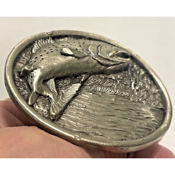 Vintage Bergamot Brass Works Bass Fish Belt Buckle Fishing Fisherman 1977 E-143 - Picture 3 of 7